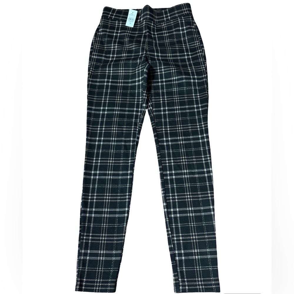 LOFT Women's Plaid Skinny Pants Black Tan Gold